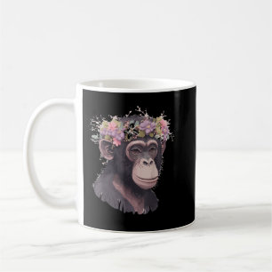 Cute Chimp Chimpansee Flower Crown Floral Ape Monk Koffiemok