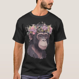Cute Chimp Chimpansee Flower Crown Floral Ape Monk T-shirt