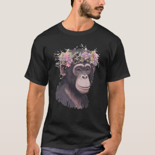 Cute Chimp Chimpansee Flower Crown Floral Ape Monk T-shirt