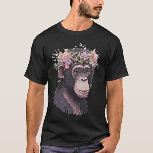 Cute Chimp Chimpanzee Flower Crown Floral Ape Monk T-shirt (Voorkant)