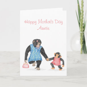 Cute chimp-Moederdag kaart voor tante