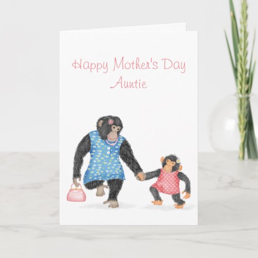 Cute chimp-Moederdag kaart voor tante (Voorkant)