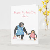 Cute chimp-Moederdag kaart voor tante (Gele Bloem)