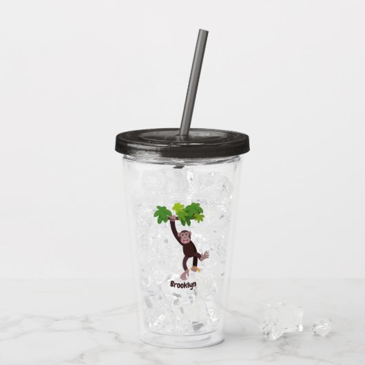 Cute chimpansee in oerwoud hangende cartoon acryl drinkbeker (Achterkant ijs)