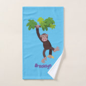 Cute chimpansee in oerwoud hangende cartoon bad handdoek (Handdoek)