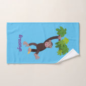 Cute chimpansee in oerwoud hangende cartoon bad handdoek (Handdoek)