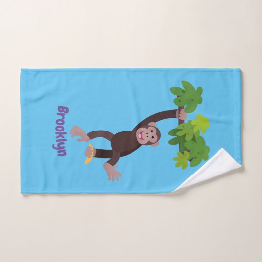 Cute chimpansee in oerwoud hangende cartoon bad handdoek (Handdoek)