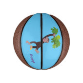 Cute chimpansee in oerwoud hangende cartoon basketbal (Verticaal)