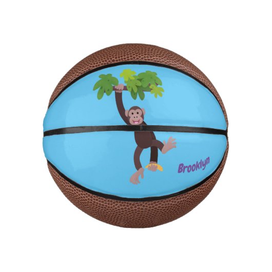 Cute chimpansee in oerwoud hangende cartoon basketbal (Voorkant)