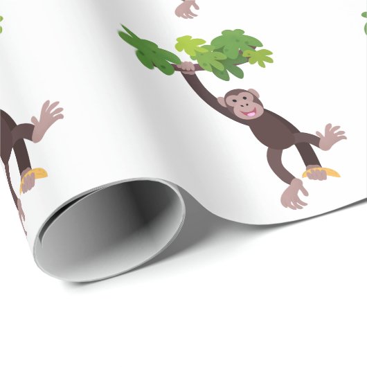 Cute chimpansee in oerwoud hangende cartoon cadeaupapier (Rol Hoek)