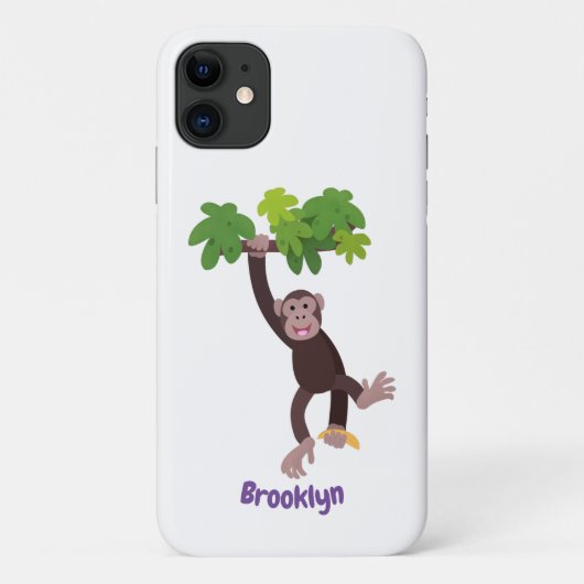 Cute chimpansee in oerwoud hangende cartoon Case-Mate iPhone case (Achterkant)
