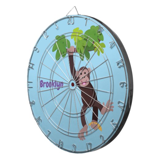 Cute chimpansee in oerwoud hangende cartoon dartbord (Voorkant Rechts)