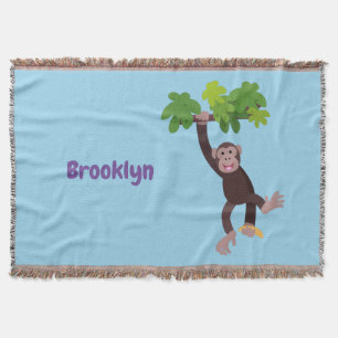 Cute chimpansee in oerwoud hangende cartoon deken