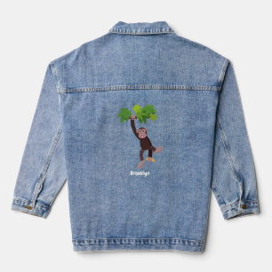 Cute chimpansee in oerwoud hangende cartoon denim jacket