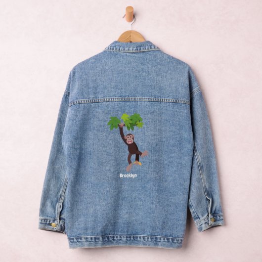 Cute chimpansee in oerwoud hangende cartoon denim jacket (Hangar)