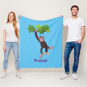 Cute chimpansee in oerwoud hangende cartoon fleece deken