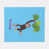 Cute chimpansee in oerwoud hangende cartoon fleece deken (Voorkant (Horizontaal))