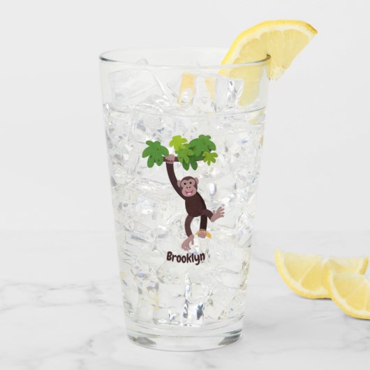 Cute chimpansee in oerwoud hangende cartoon glas (Achterkant ijs)
