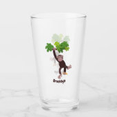 Cute chimpansee in oerwoud hangende cartoon glas (Voorkant)