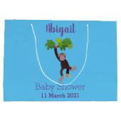 Cute chimpansee in oerwoud hangende cartoon groot cadeauzakje (Achterkant)