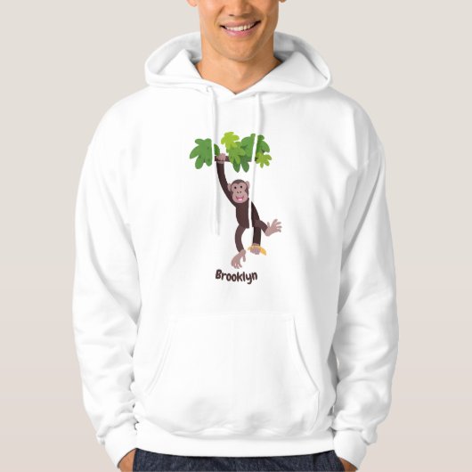 Cute chimpansee in oerwoud hangende cartoon hoodie (Voorkant)