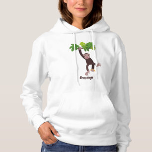 Cute chimpansee in oerwoud hangende cartoon hoodie