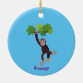 Cute chimpansee in oerwoud hangende cartoon keramisch ornament (Achterkant)