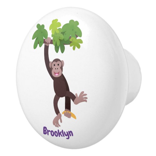 Cute chimpansee in oerwoud hangende cartoon keramische knop (Rechts)