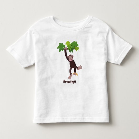 Cute chimpansee in oerwoud hangende cartoon kinder shirts (Voorkant)