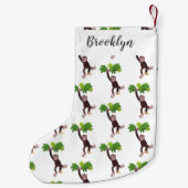 Cute chimpansee in oerwoud hangende cartoon kleine kerstsok (Achterkant)