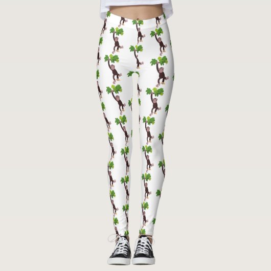 Cute chimpansee in oerwoud hangende cartoon leggings (Voorkant)