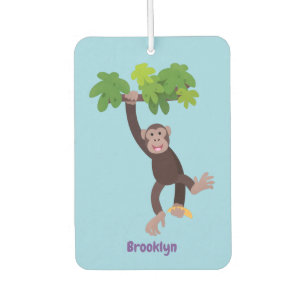 Cute chimpansee in oerwoud hangende cartoon luchtverfrisser