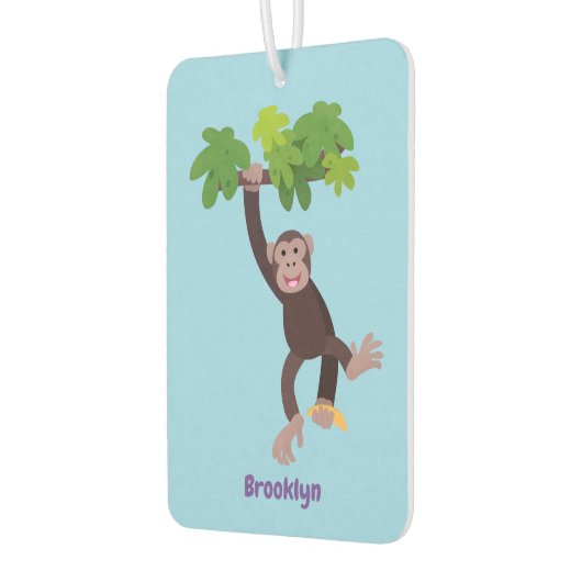 Cute chimpansee in oerwoud hangende cartoon luchtverfrisser (Links)