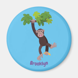 Cute chimpansee in oerwoud hangende cartoon magneet