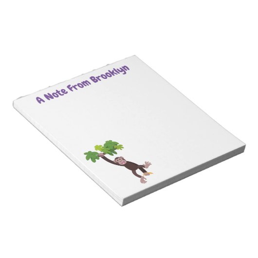 Cute chimpansee in oerwoud hangende cartoon notitieblok (Schuin)