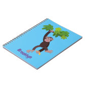 Cute chimpansee in oerwoud hangende cartoon notitieboek (Linkerzijde)