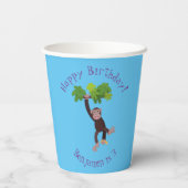 Cute chimpansee in oerwoud hangende cartoon papieren bekers (Achterkant)