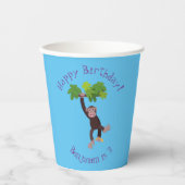 Cute chimpansee in oerwoud hangende cartoon papieren bekers (Voorkant)
