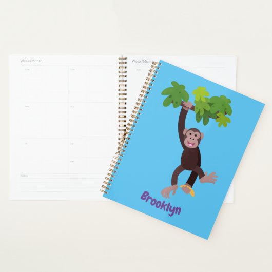 Cute chimpansee in oerwoud hangende cartoon planner (Display)