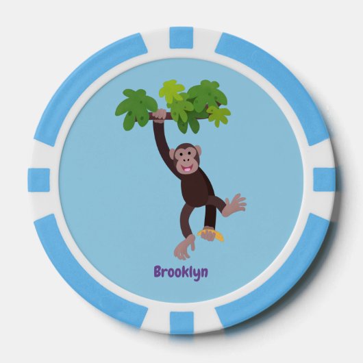 Cute chimpansee in oerwoud hangende cartoon poker chips (Voorkant)