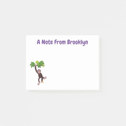 Cute chimpansee in oerwoud hangende cartoon post-it® notes (Voorkant)