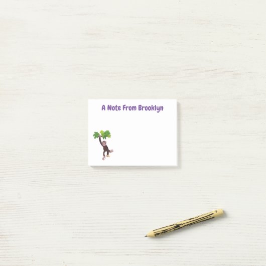 Cute chimpansee in oerwoud hangende cartoon post-it® notes (Op bureau)