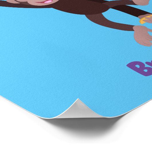 Cute chimpansee in oerwoud hangende cartoon poster (Hoek)