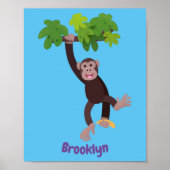 Cute chimpansee in oerwoud hangende cartoon poster (Voorkant)