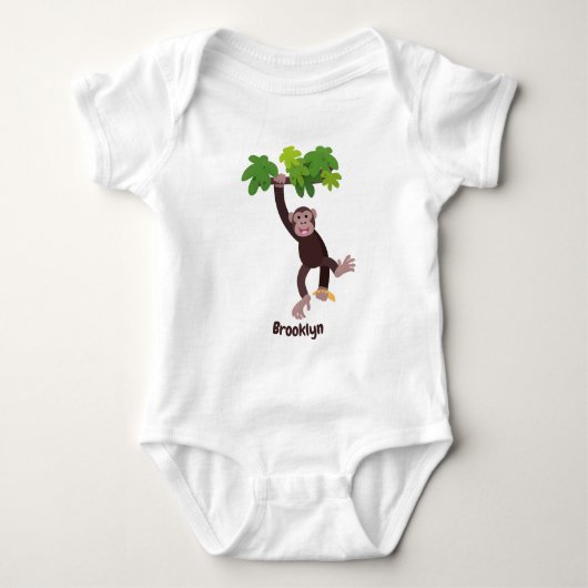 Cute chimpansee in oerwoud hangende cartoon romper (Voorkant)