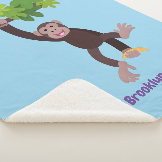 Cute chimpansee in oerwoud hangende cartoon sherpa deken (3/4)