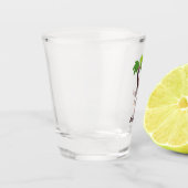 Cute chimpansee in oerwoud hangende cartoon shot glas (Links)