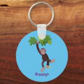 Cute chimpansee in oerwoud hangende cartoon sleutelhanger (Voorkant)