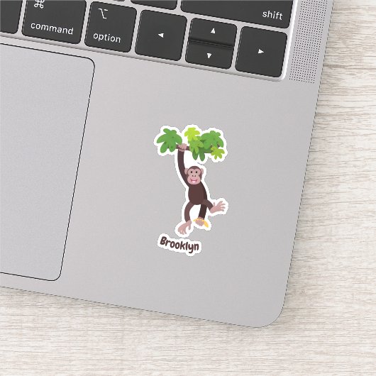 Cute chimpansee in oerwoud hangende cartoon sticker (Detail)