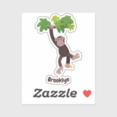Cute chimpansee in oerwoud hangende cartoon sticker (Vel)